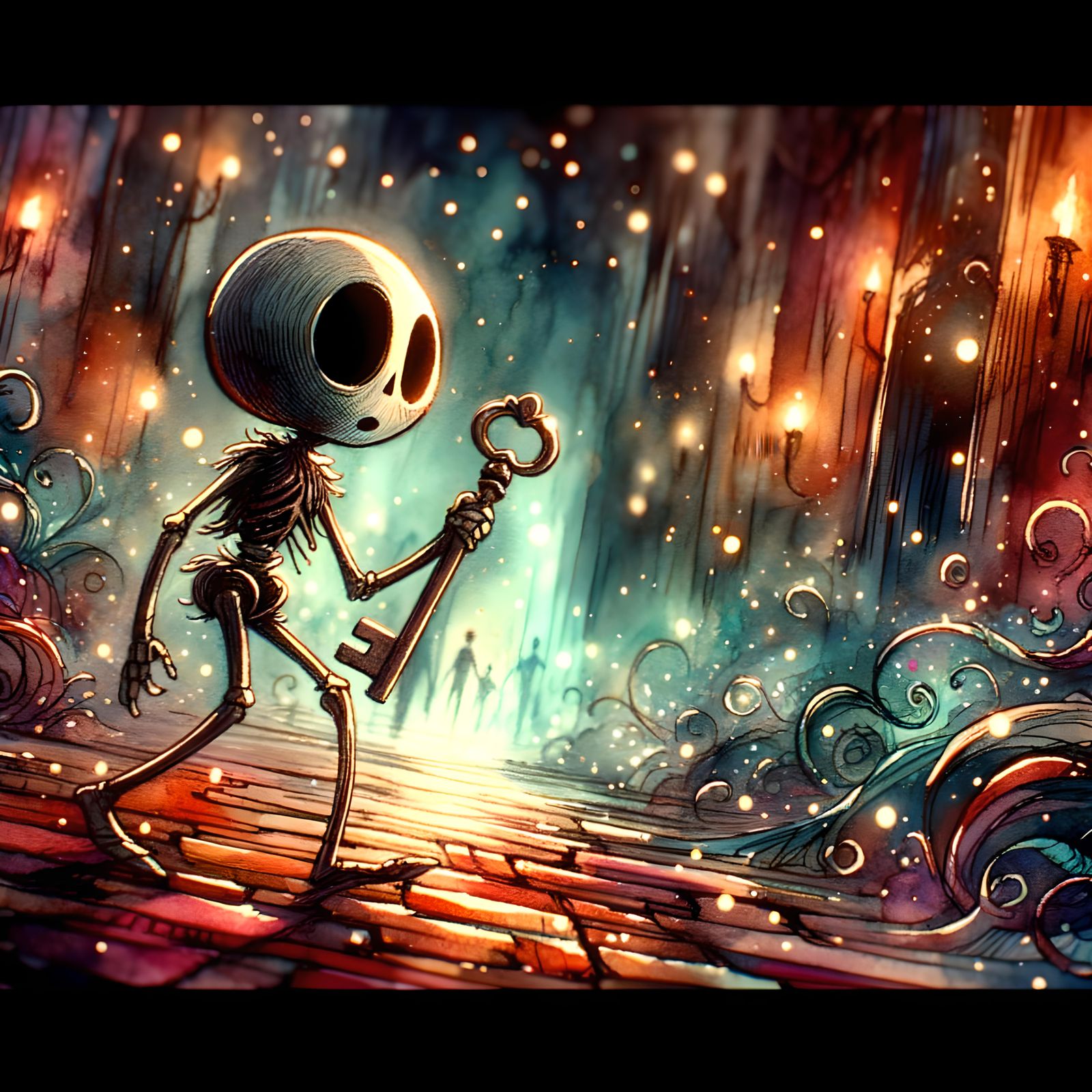 Eldritch Key Animated Character in Watercolor Style