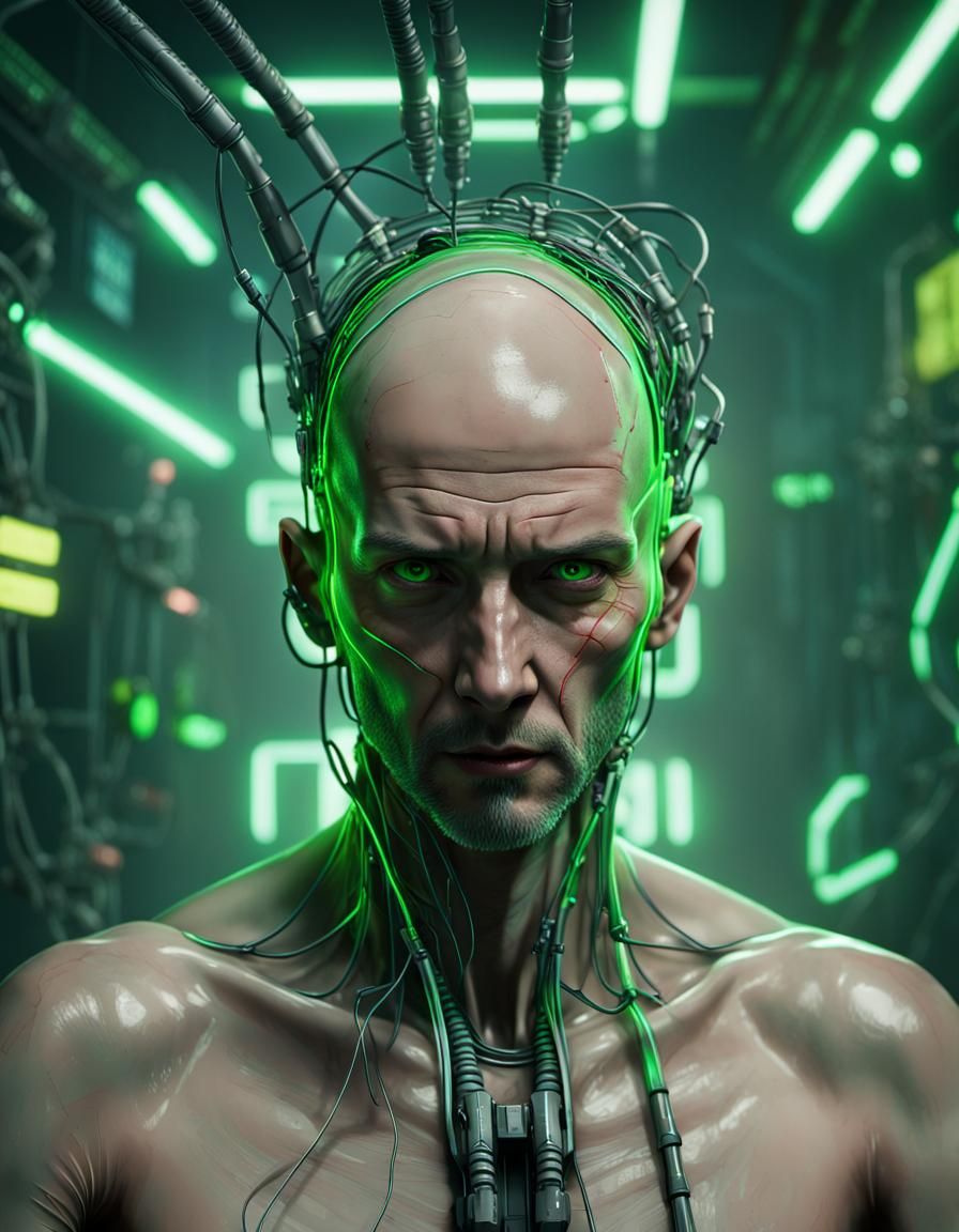 Cyberpunk Wizard: Man Wired to AI Mainframe