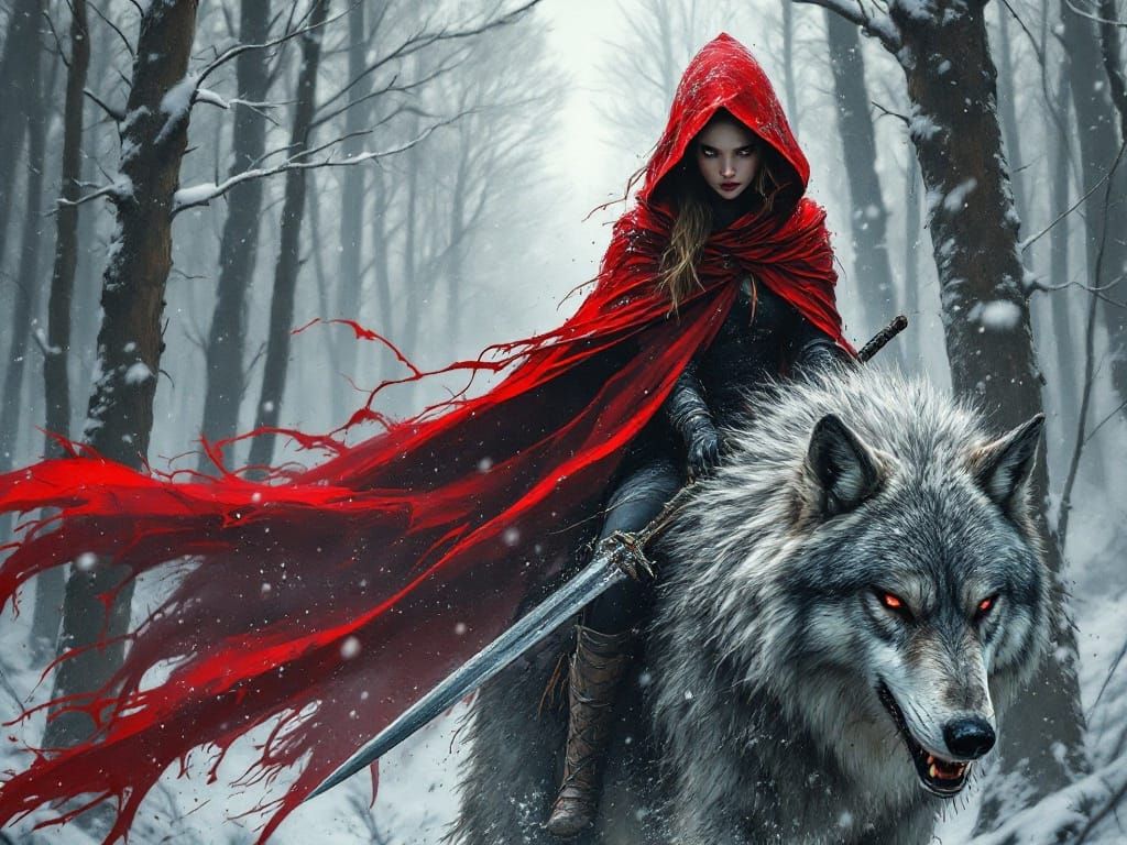 Gritty Assassin Supermodel Rides Majestic Grey Wolf Through...