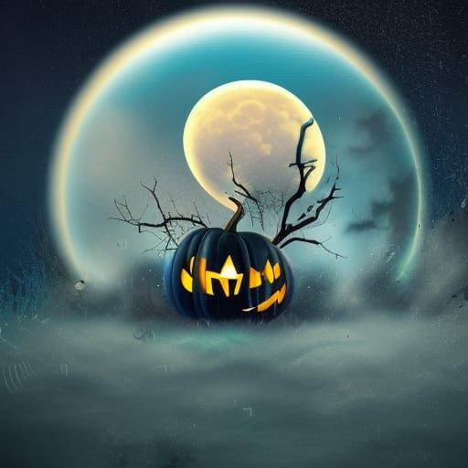 Halloween Moonlit Lightning Storm in Splash Art Style