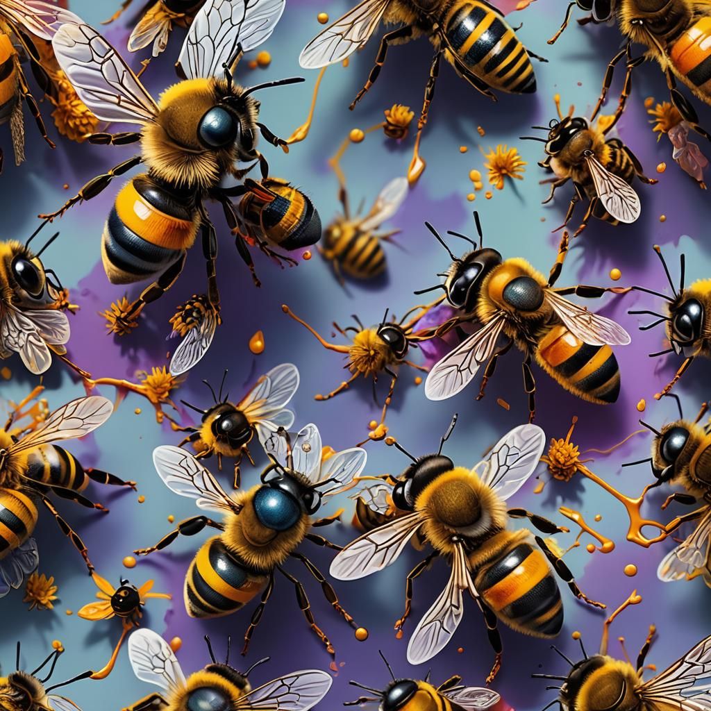 Hyperrealistic Macro Photo of a Busy Bee