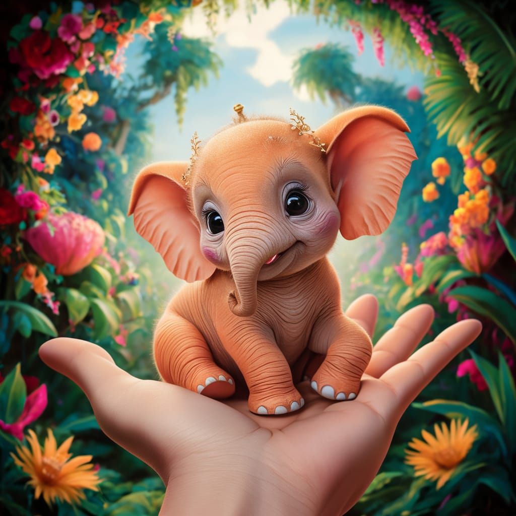 Orange Elephant in Tropical Paradise Illustration