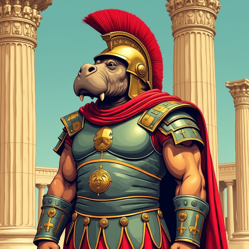 Walrus in Spartan Helmet Clip Art Style