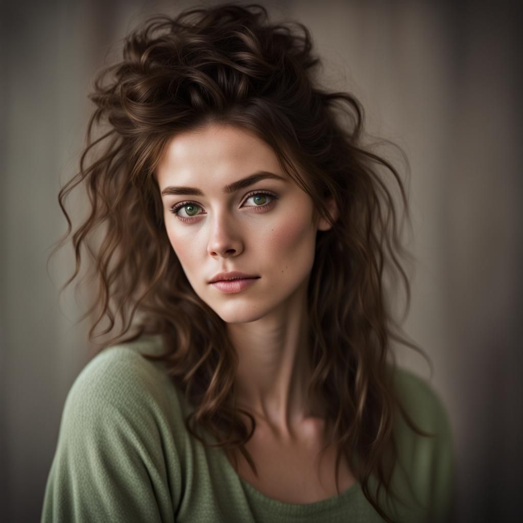 Brunette Scottish Girl Portrait with Beehive Hairstyle