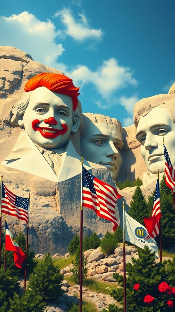 Ronald McDonald on Mount Rushmore: Patriotic Postcard