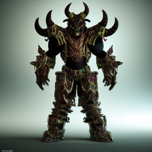 Detailed Demon Bull Knight in Elaborate Armor