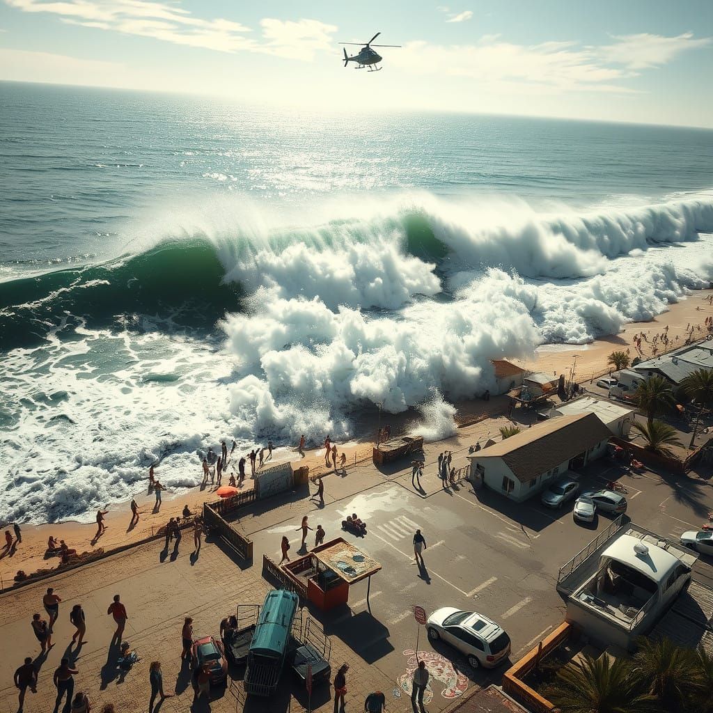 Tsunami Wave Approaches Southern California Coastline