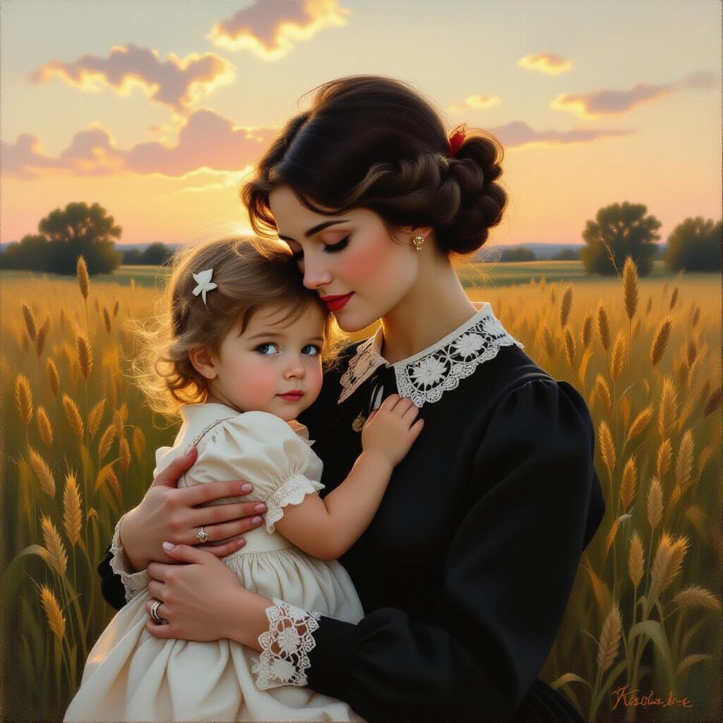 Siamese Cat Held by Young Girl in Warm Sunset Light