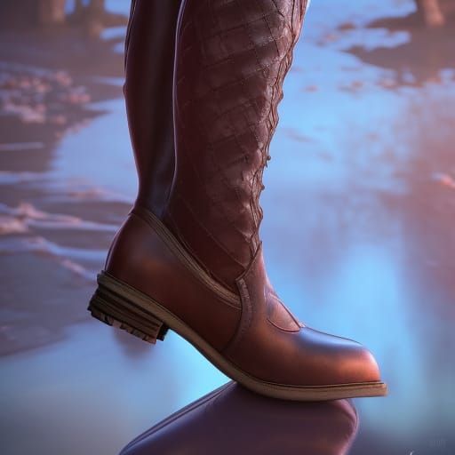 Detailed Leather Boot with Stockings, Matte Painting