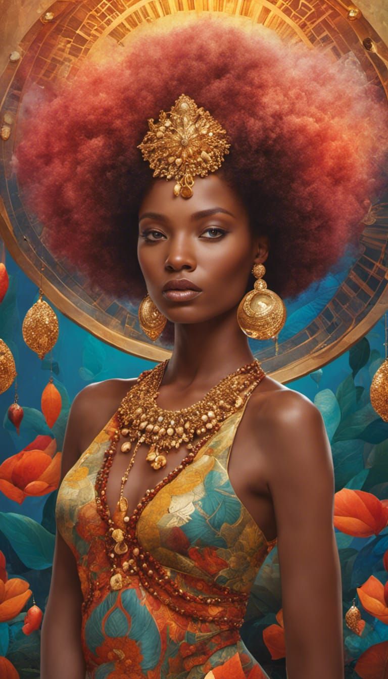 Nubian Lady oil potrait with roses