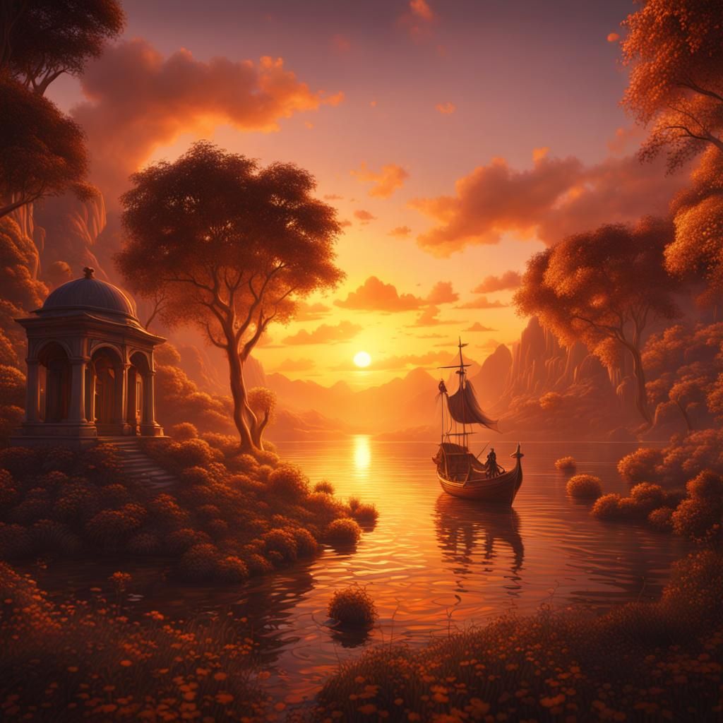 Love in Golden Sunset: Detailed Fantasy Art