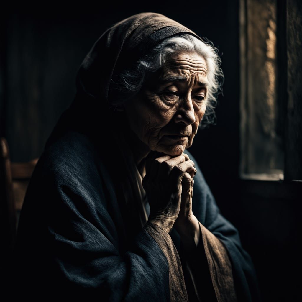 Mystical Lady in Moonlit Despair