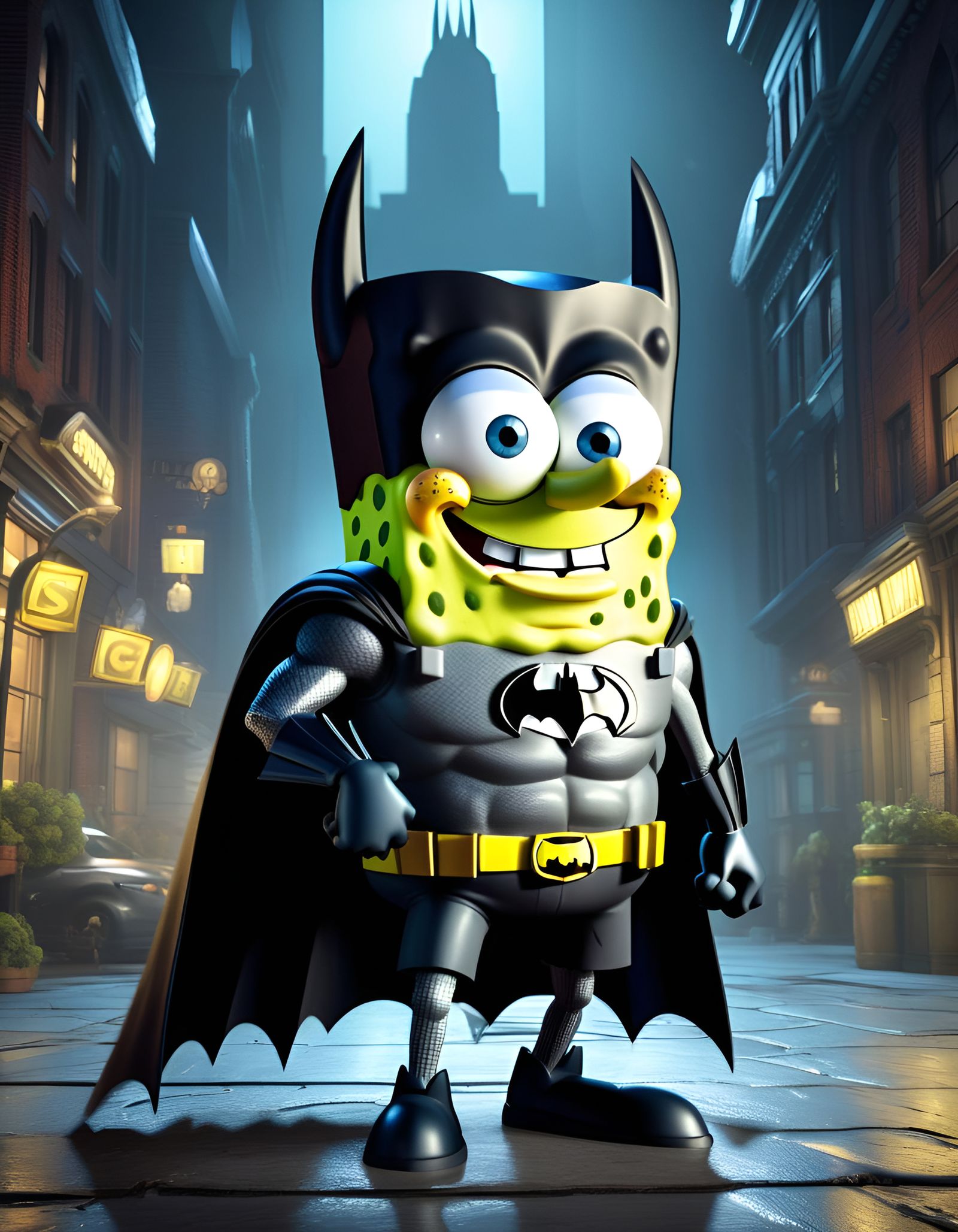 SpongeBob as Batman Illustration in Cartoon Style