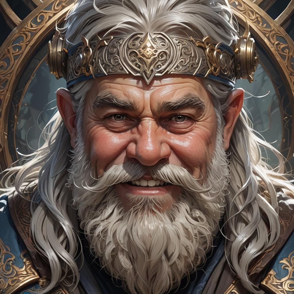 Fantasy Dwarf Portrait with Silver Hair and Beard