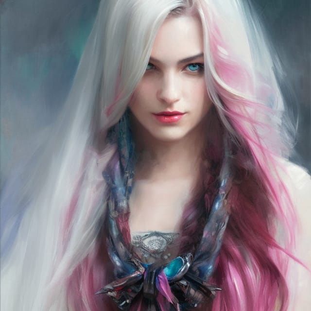 Woman with Cat Ears in Acid Dye Ink Style