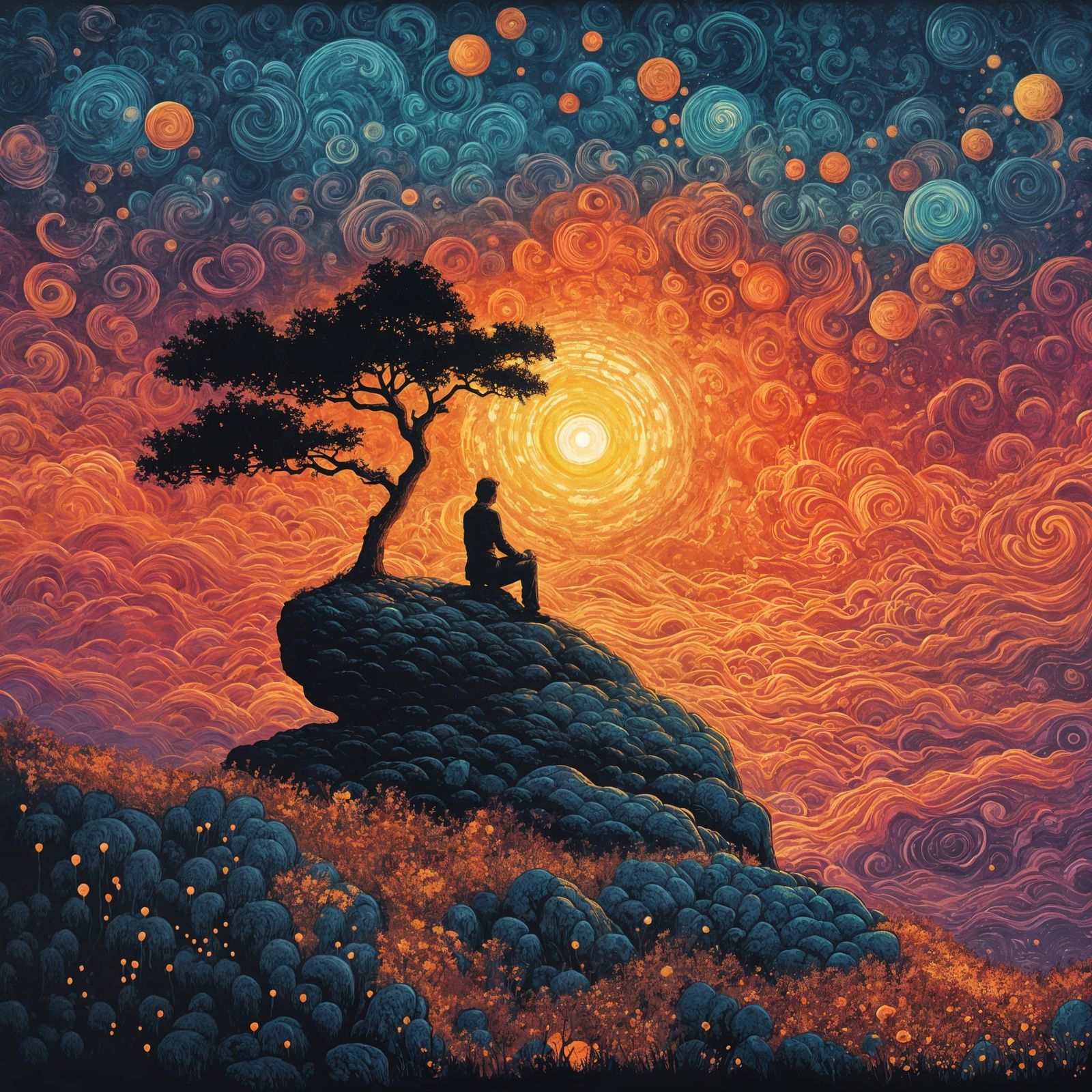 Sunset Thinker in Vibrant Pop Art