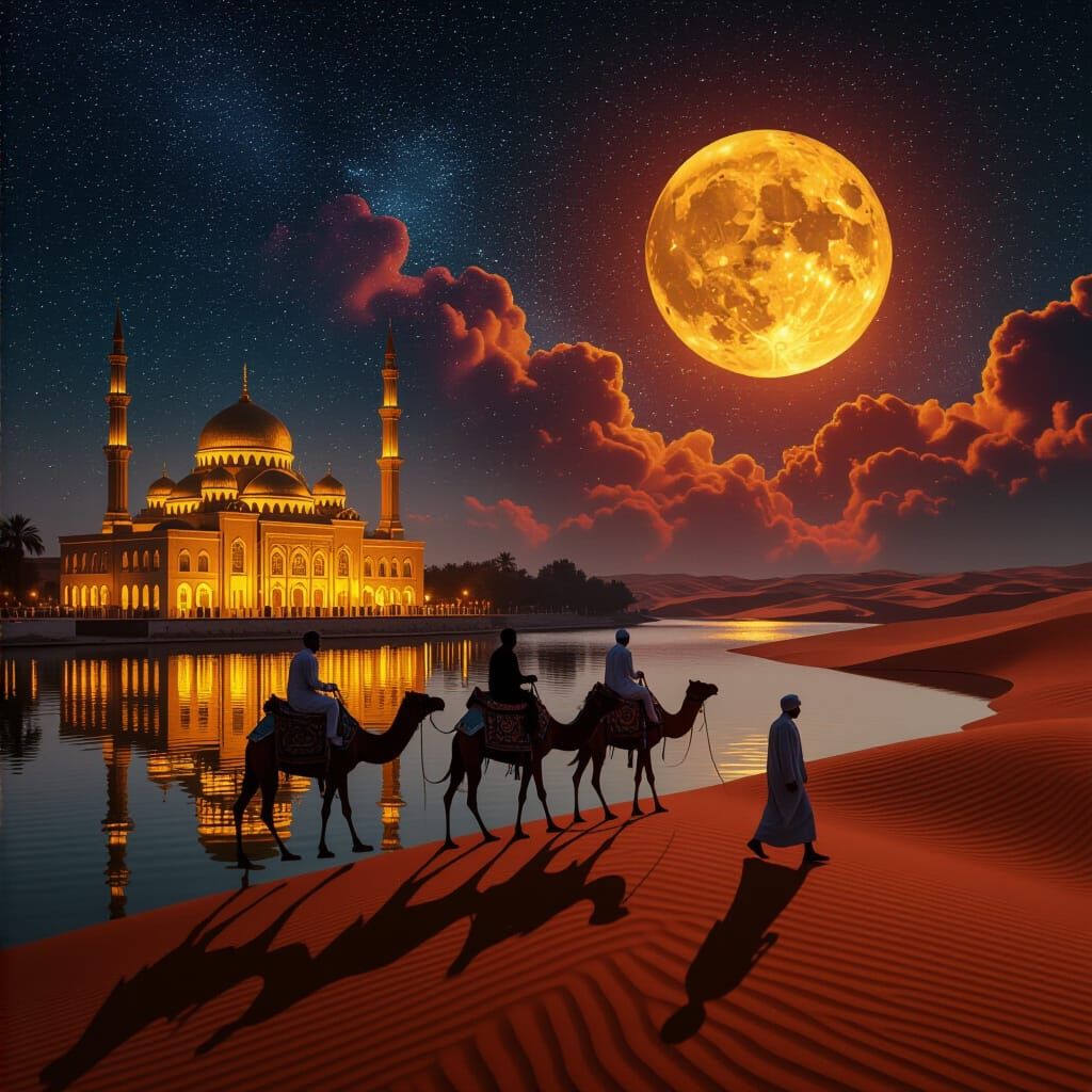 Magical Middle Eastern Night Scene in Ethereal Style