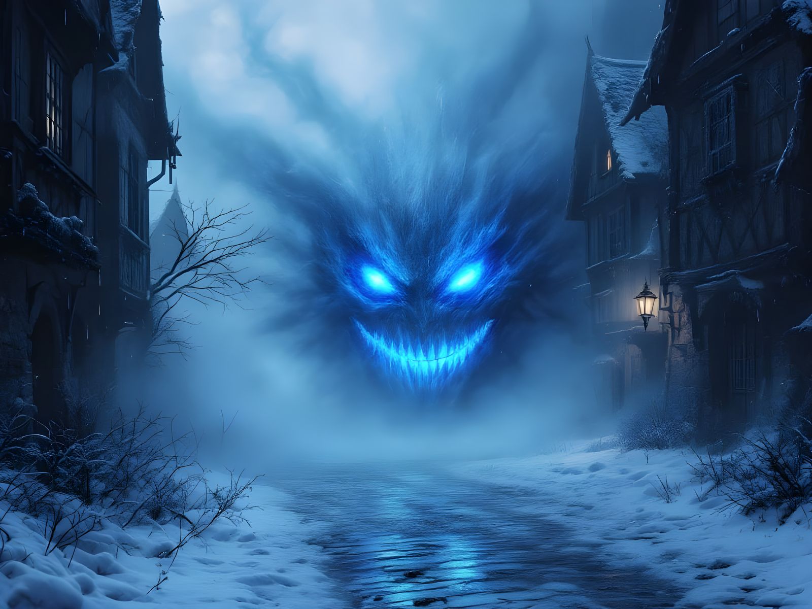 Dark Fantasy Fog Bank in Medieval Norse City