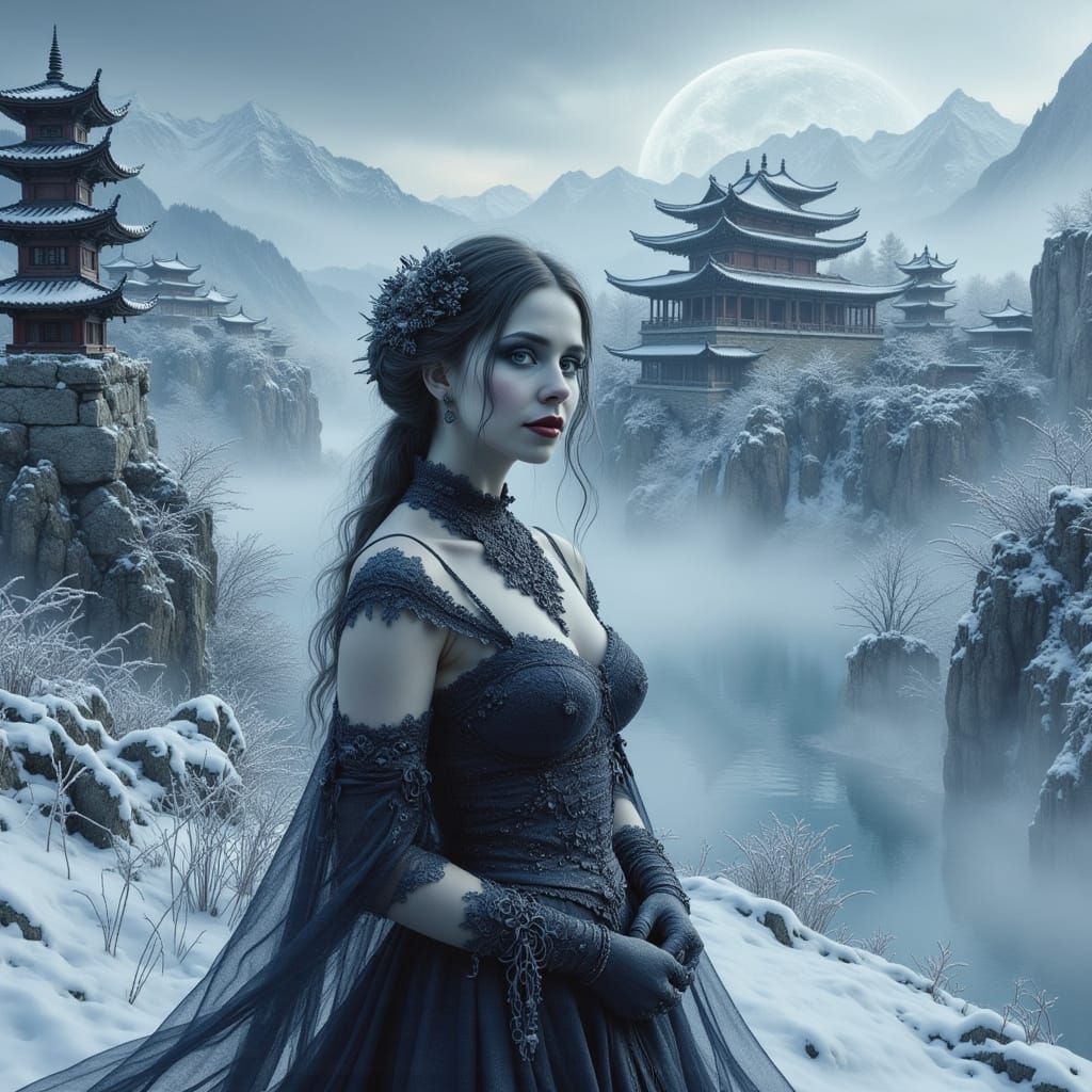 Gothic Geisha in Mystical Shaolin Landscape