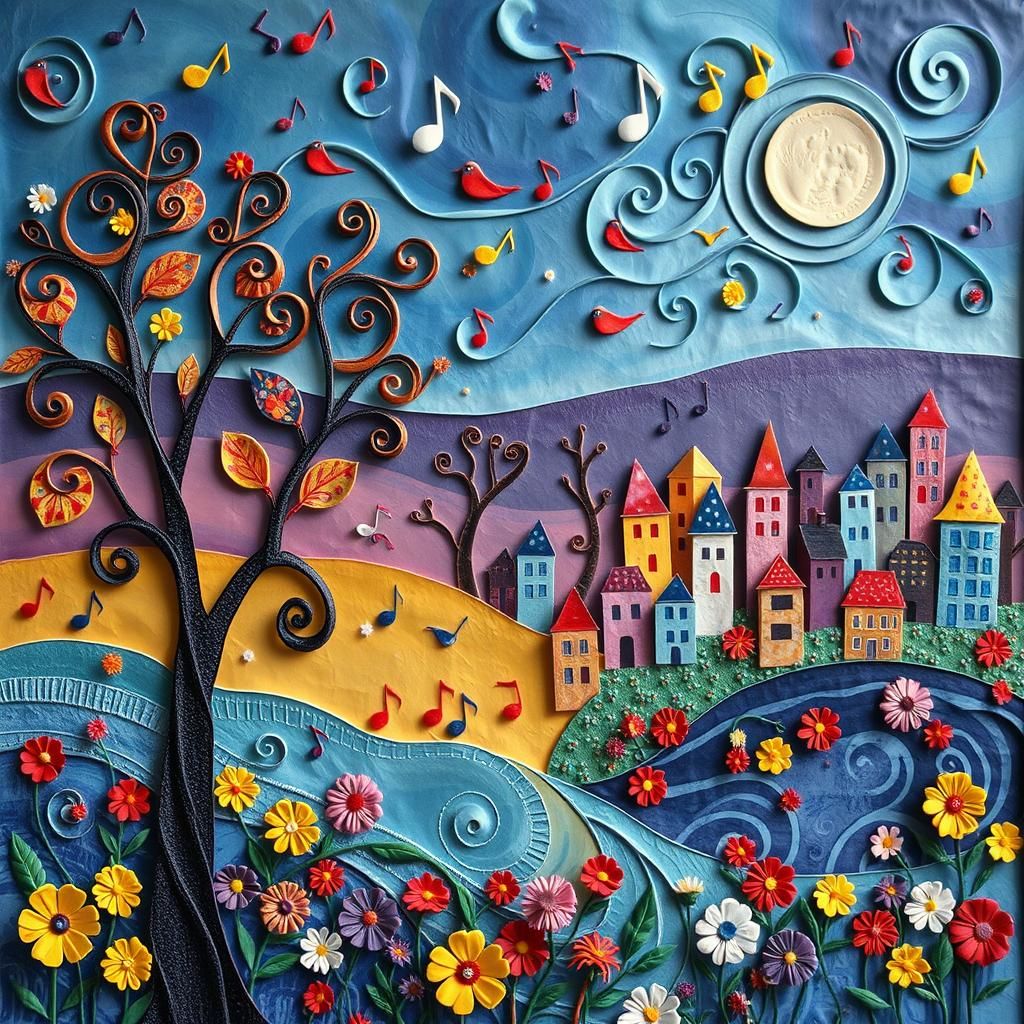 Whimsical Landscape in Neo-Impressionist Style