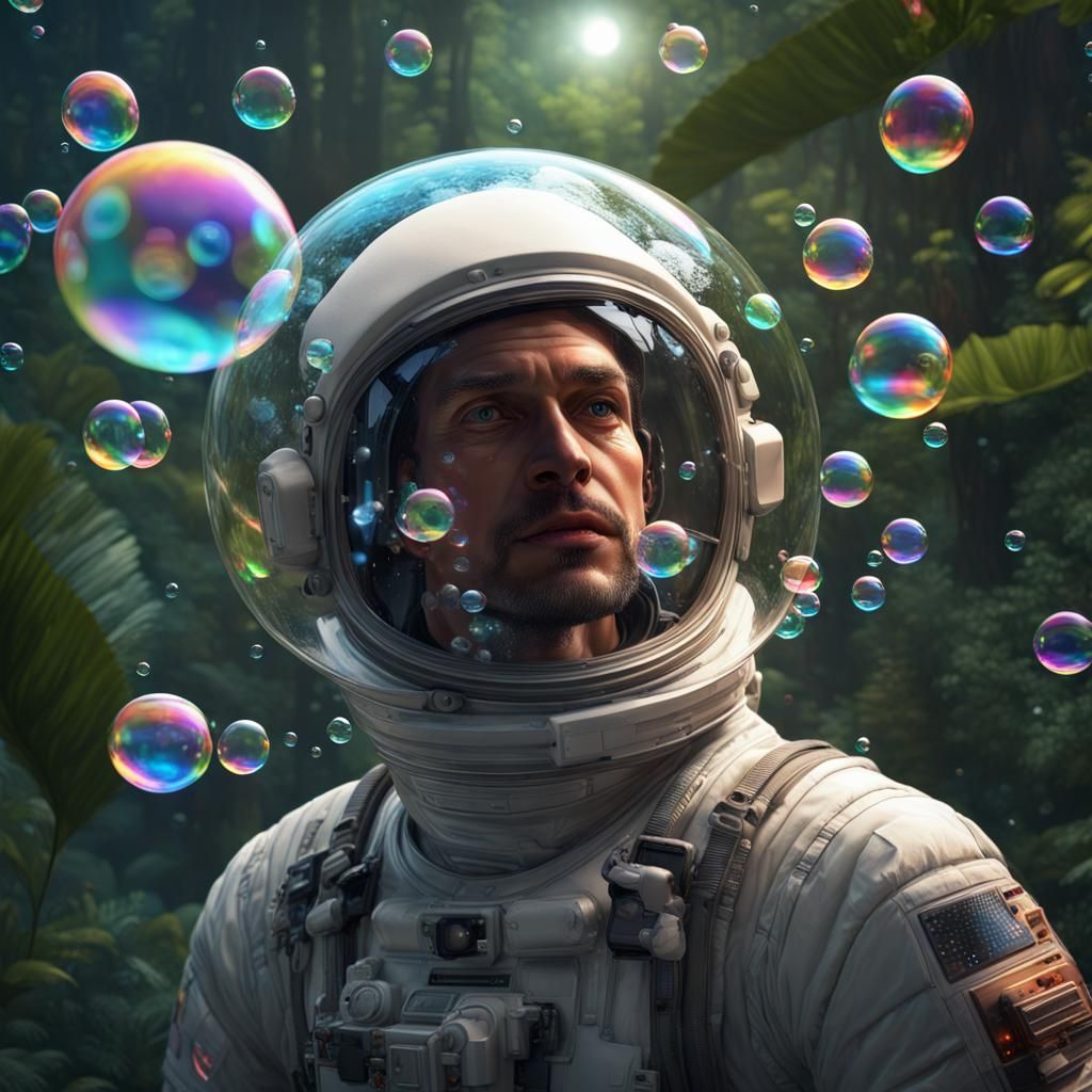 Astronaut in Jungle Bubble Dreamscape