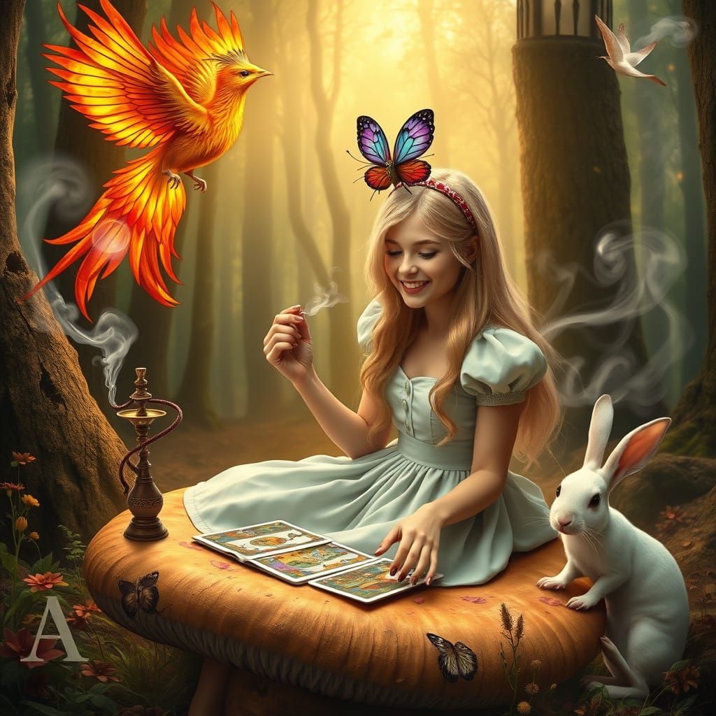 Whimsical Wonderland Scene with Laughing Alice