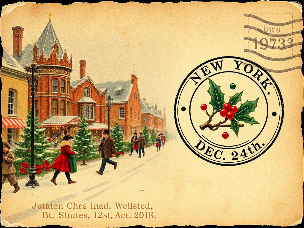 Vintage Christmas Postcard from New York with Antique Stamp