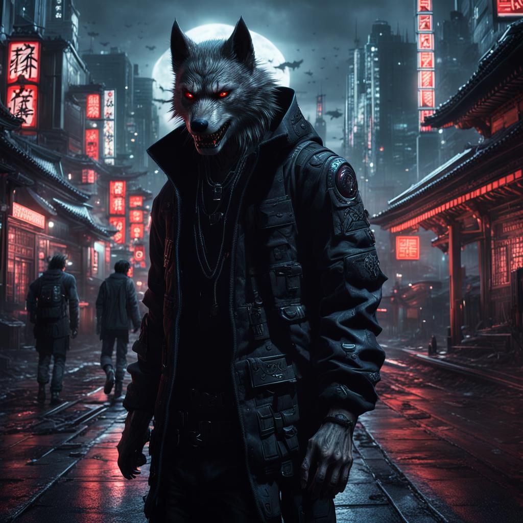 Gothic Werewolf in Neo-Tokyo: Digital Matte Painting