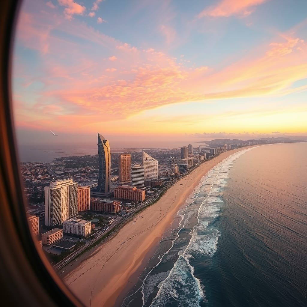 Gold Coast Beach at Dusk with Comet, Aerial View