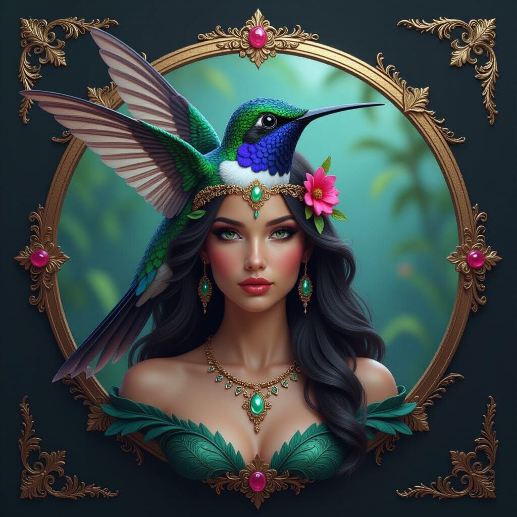 Hummingbird Goddess in Detailed Matte Painting Style