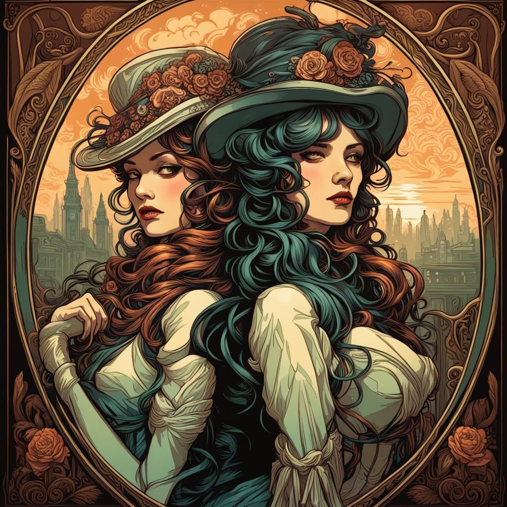 Saloon Girls in Art Nouveau Style