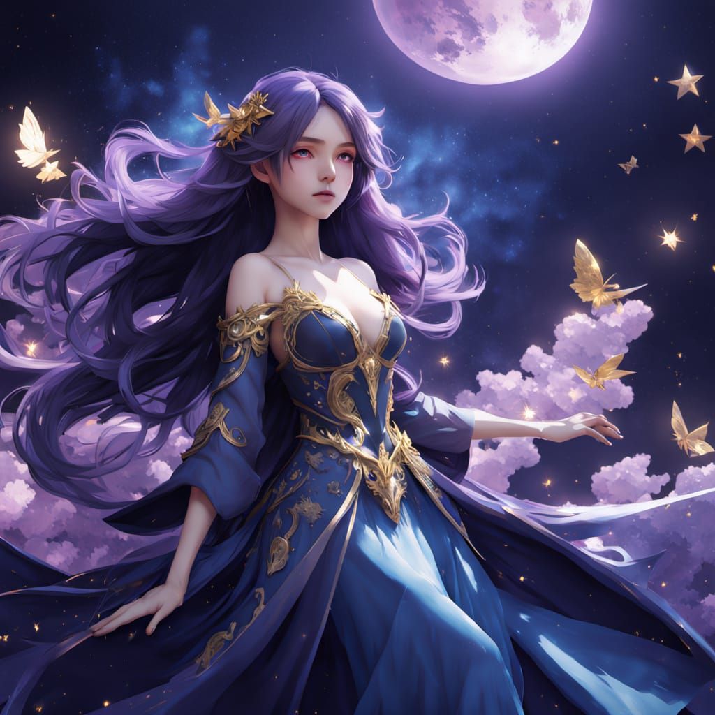 Celestial Songstress on Floating Island: 3D Anime Art