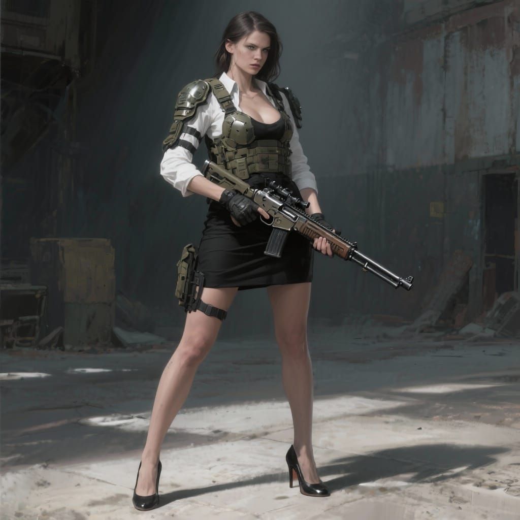 Woman in Tactical Gear with Shotgun, Realistic Style