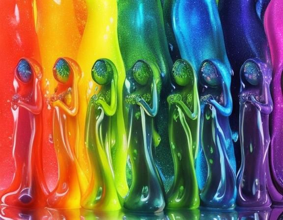 Seven Colorful Slime Girls in Hyperdetailed CGI