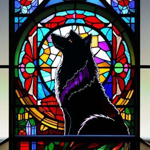 Stained Glass Black Wolf Art