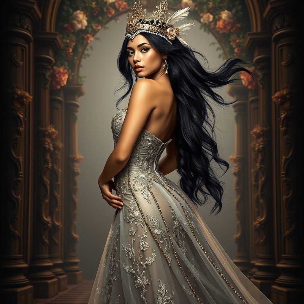 Gothic Latina Woman in Regal Pose