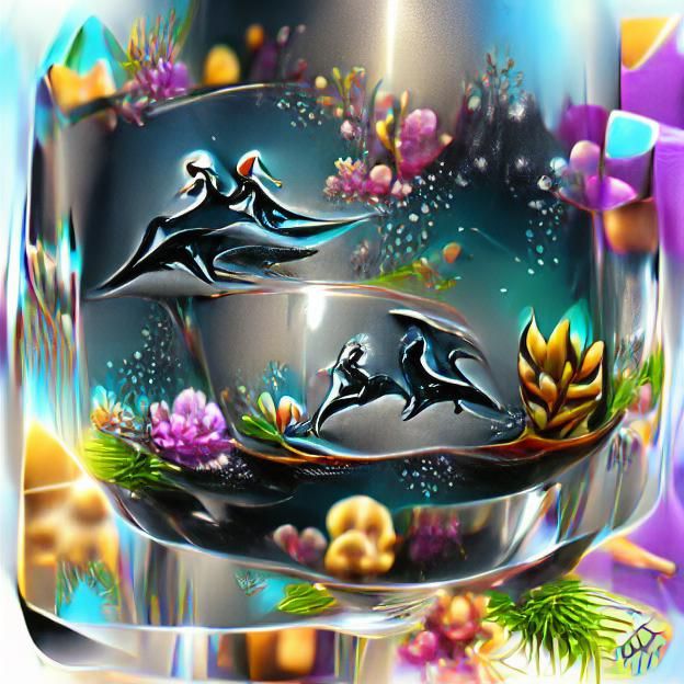 Dolphins Jumping from Crystal Glass: 4K Concept Art