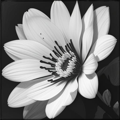 Man Embracing Flowers in Dramatic Black and White Photograph...