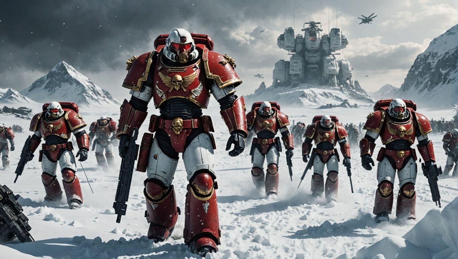 Space Marine Army on Snow Battlefield: Digital Matte Paintin...