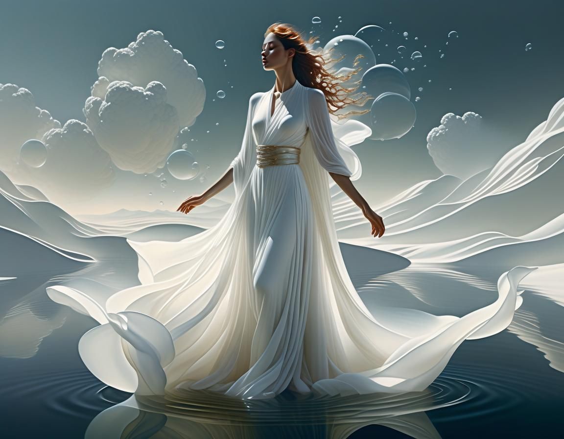 Ethereal Woman in a Dreamy Landscape