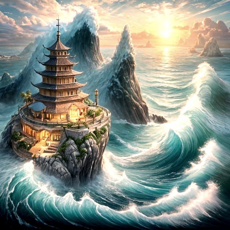 Surreal Ocean Scene with Curving Reality