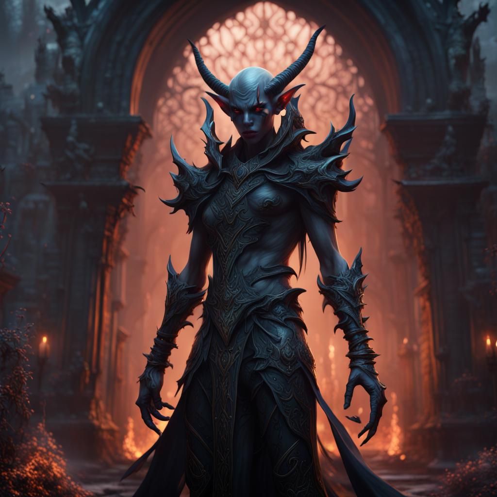 Demonic Black Elf in Detailed Matte Painting Style
