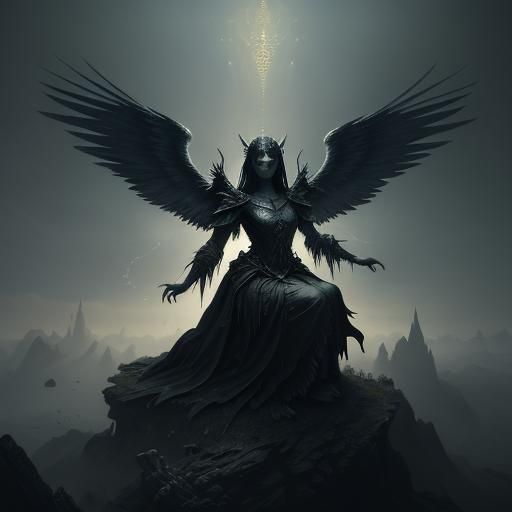 Fallen Angel on Gothic Altar in Dark Fantasy Style