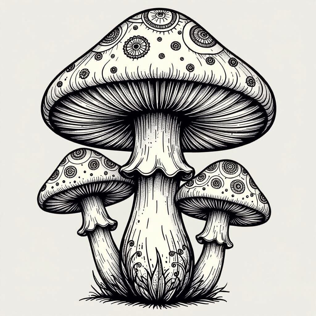 Intricate Mushroom Zentangle Doodle in Ink