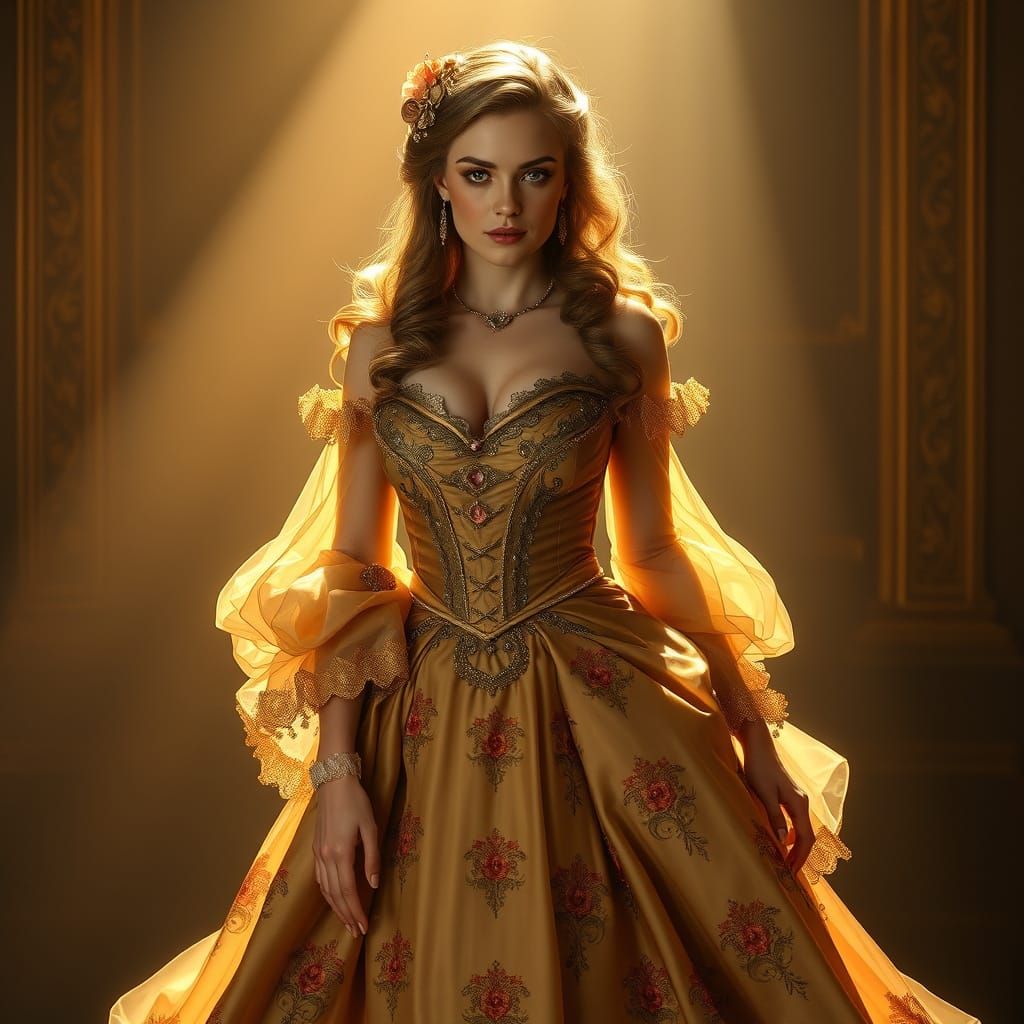 Elegant Woman in Luxurious Baroque Gown