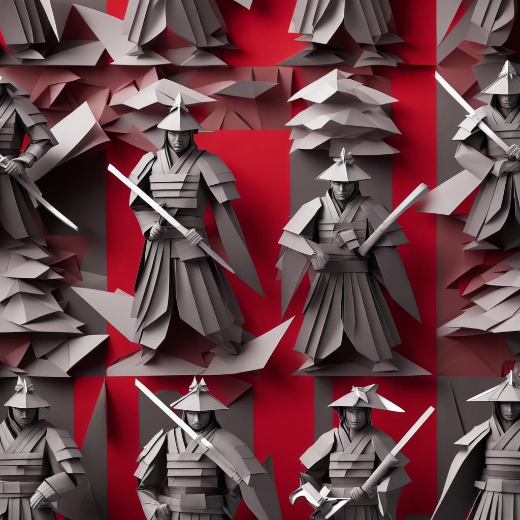 Chinese Samurai Warrior in Origami Style