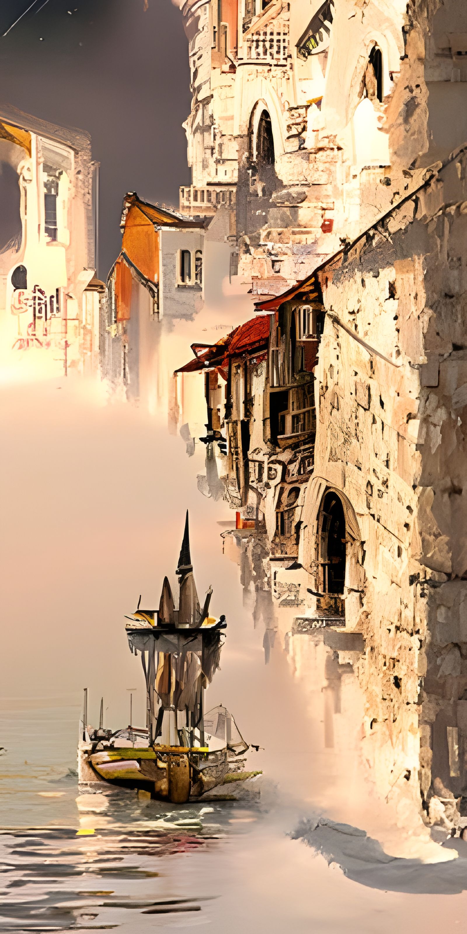 Trogir in Film Noir Style with Neon and Mist