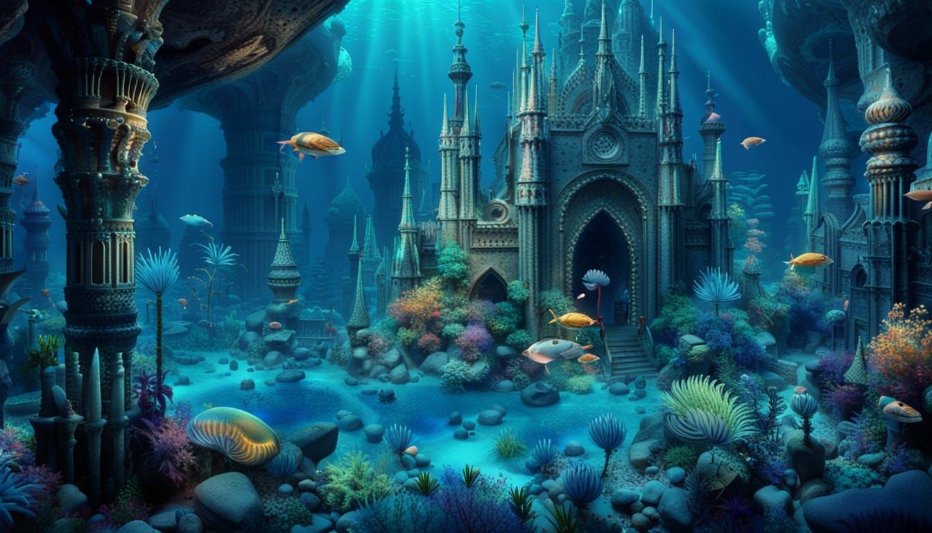 Magical Underwater Civilization with Glowing Architecture