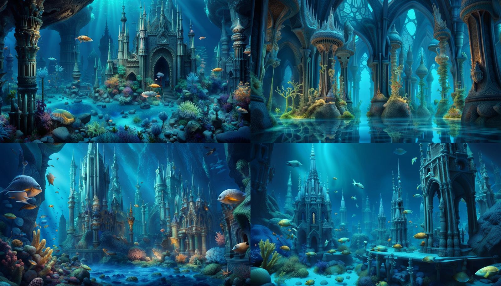 Magical Underwater City with Bioluminescent Life