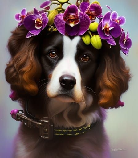 Dog-Faced Orchid Portrait in Hyperdetailed Afrofuturism Styl...